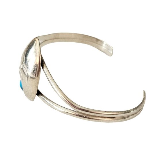 Sterling Silver Turquoise Color Stone Shadow Box Cuff Bracelet L148 - Picture 6 of 13